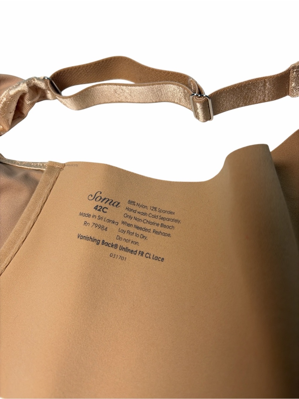 Soma Women Vanishing Back Unlined Front Close Lace Bra Soft Tan Size 42C - Picture 5 of 9